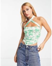 ASOS - Stretch Satin Top With Scarf Hem And Cross Halter Neck - Lyst