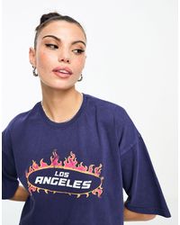 Daisy Street - Camiseta azul marino holgada con estampado gráfico "los angeles" - Lyst