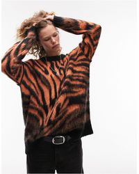 TOPSHOP - Knitted Zebra Print Fluffy Jumper - Lyst