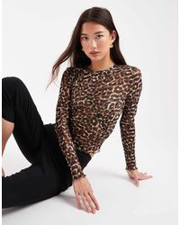 ONLY - – netzstoff-oberteil mit leopardenmuster und asymmetrischem detail - Lyst