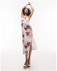 TOPSHOP - Floral Print Satin Cami Midi Dress - Lyst