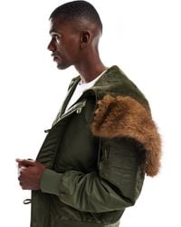 ASOS - Ma1 - bomber oversize avec capuche en fausse fourrure - kaki - Lyst