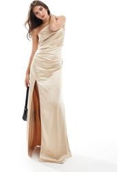 Pretty Lavish - Bridesmaid Ruched One Shoulder Satin Maxi Dress - Lyst