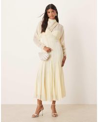 ASOS - Long Sleeve Wrap Over Top Dress With Godet Full Skirt And Low Back Midi Dress - Lyst