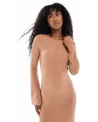 Vero Moda - Vestito Lungo Color Mocha Testurizzato Con Maniche A Campana - Lyst