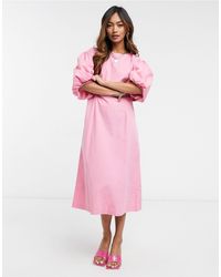 Vero Moda Halflange Poplin-jurk Met Pofmouwen - Roze