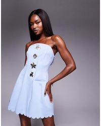 ASOS - Scallop Edge Bandeau Mini Dress With Gold Shell Buttons - Lyst