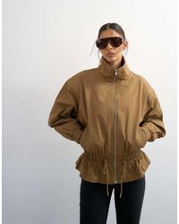 TOPSHOP - Chaqueta Con Cremallera Y Cordón Ajustable En La Cintura De Algodón-Verde - Lyst
