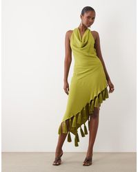ASOS - Halter Neck Asymmetric Midi Dress With Tassel Hem - Lyst
