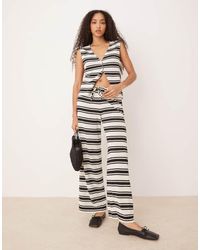 ASOS - Pantalones A Rayas Monocromáticas De Pernera Ancha De Punto De (Parte De Un Conjunto) - Lyst
