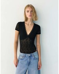 Pull&Bear - Short Sleeve Lace Bodysuit - Lyst