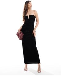 4th & Reckless - Robe longue en velours avec fronces et encolure bandeau à encoche - Lyst