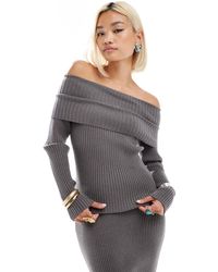 Glamorous - Pull épaules dénudées d'ensemble en maille côtelée - anthracite - Lyst