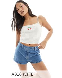 ASOS - Asos Design Petite Knitted Cami Top With Embroidered Cherry Detail - Lyst