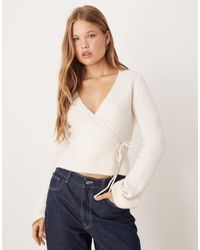 Gina Tricot - – langärmlige wickel-strickjacke aus wolle und alpakawolle - Lyst