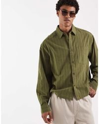 ASOS - Boxy Oversized Linen Look Stripe Shirt With Chest Pocket - Lyst