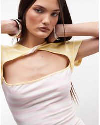 Susmie's - Top Rosa Y Amarillo A Rayas Con Abertura Y Detalle Retorcido En La Parte Delantera Lotus De Susmie's - Lyst