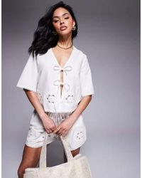 ASOS - Angie Cotton Poplin Broderie Beach Tie Front Top - Lyst