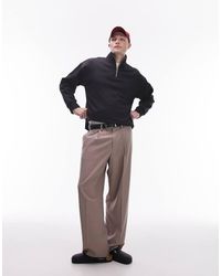 TOPMAN - Felpa Oversize Premium Pesante Con Zip Corta Nera - Lyst