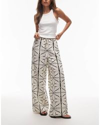 & Other Stories - Pantalones Blanco Hueso De Pernera Ancha Con Patrón Negro Y Cordón Ajustable En La Cintura De Lino De - Lyst