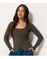PixieGirl - Petite Ribbed Button Scoop Neck Jumper - Lyst