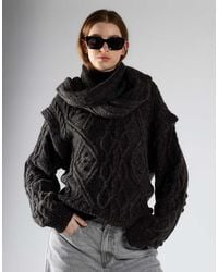 Glamorous - Diamond Knit Sweater With Integrated Scarf - Lyst