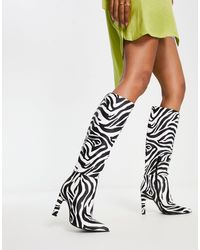 ASOS - – cancun – kniehohe stiefel mit zebramuster - Lyst