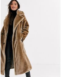 ASOS Plush Faux Fur Maxi Coat With Seam Detailing - Gray