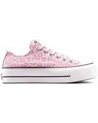 Converse - Zapatillas De Deporte Rosa Pastel Y Blanco Vintage Con Estampado De Leopardo Y Plataforma Chuck Taylor All Star Lift De - Lyst
