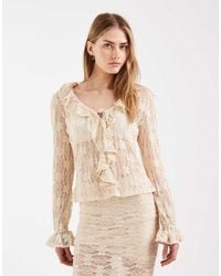 ONLY - Kanten Top Met Lange Mouwen En Ruches - Lyst