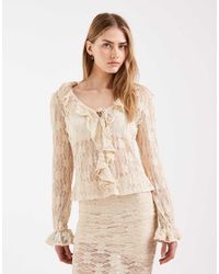 ONLY - Long Sleeve Lace Top Co-ord With Ruffle Detail - Lyst