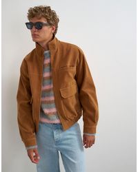 TOPMAN - Relaxed Fit Faux Suede Funnel Neck Bomber With Double Zip - Lyst