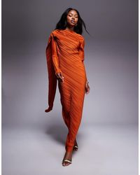 ASOS - Plissé Maxi Jurk Met Lange Mouwen En Gedrapeerd Detail - Lyst