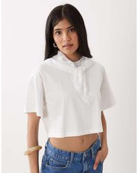 Miss Selfridge - Cotton Boxy T-shirt With Lace Scarf - Lyst