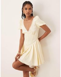 LACE & BEADS - Puff Sleeve Satin Corset Mini Dress - Lyst