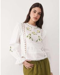 River Island - Daisy Embroidered Frill Blouse - Lyst