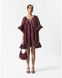 & Other Stories - Semi Sheer Mini Dress With Ruffle Edge Sleeves And Tie Neck - Lyst