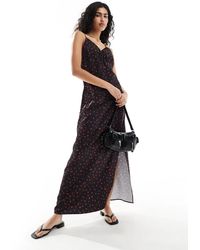 SELECTED - Femme – camisole-maxikleid aus satin mit gerafftem detail und blumenmuster - Lyst
