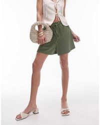 TOPSHOP - Pantalones Cortos Caquis De Estilo Casual Con Cordón Ajustable De Tejido Efecto Rugoso De -Beis Neutro - Lyst