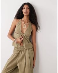 Collusion - Cheesecloth Halter Beach Top With Button Trim - Lyst