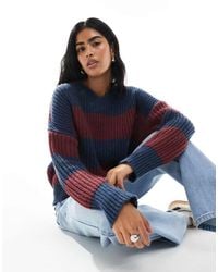 Daisy Street - Maglione Blu E Rosso A Righe Con Scollo A V - Lyst