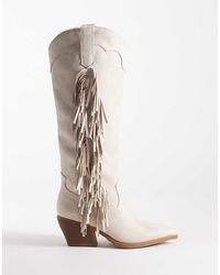 Glamorous - Western Fringe Knee Boots - Lyst