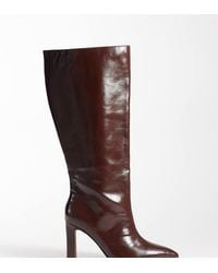 ASOS - Curve Stivali Al Ginocchio Con Tacco Charming Color Cioccolato - Lyst