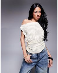 ASOS - Asymmetric One Shoulder Short Sleeve Texture Top With Cinch Waist Detail - Lyst