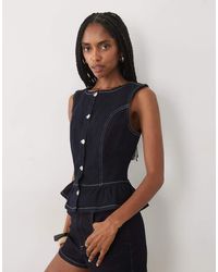 Miss Selfridge - Denim Button Up Peplum Top With Contrast Stitching - Lyst