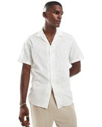Jack & Jones - Camicia A Maniche Corte Color Panna Con Ricami - Lyst