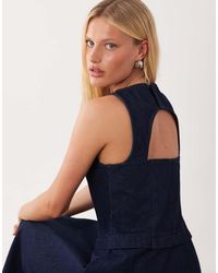 ASOS - Denim Circle Hem Midi Dress With Cut Out Detail - Lyst