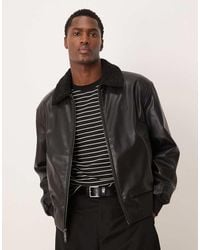 Calvin Klein - Faux Leather Bomber Jacket With Sherpa Collar - Lyst
