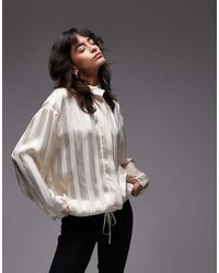 ASOS - Camisa A Rayas Con Cuello Alzado De Satén De (Parte De Un Conjunto)-Blanco - Lyst