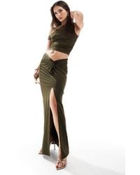 4th & Reckless - Double Layered Slinky Twist Detail Thigh Split Maxi Skirt Co-ord - Lyst
